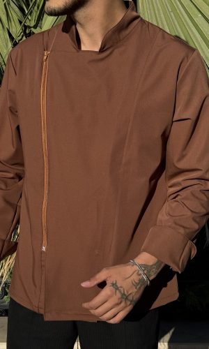 Kahve Renk Fermuarlı Premium Şef Ceketi
