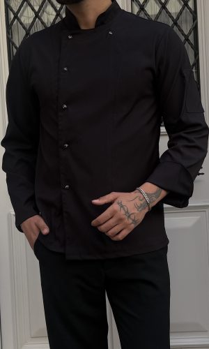 Classic Siyah Renk Likralı Kumaş Şef Ceketi