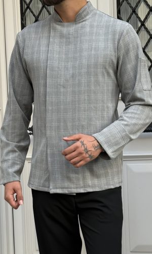 Gri Renk Ekose Premium Şef Ceketi