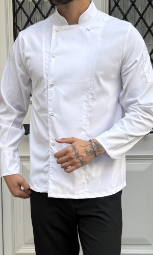 Classic Beyaz Renk Likralı Kumaş Şef Ceketi