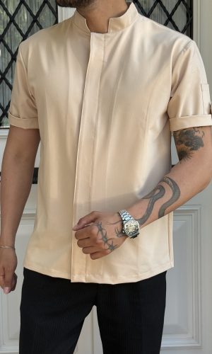 Gömlek Model Bej Renk Premium Şef Ceketi